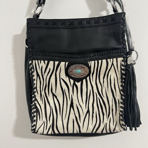 CHI by Falchi Purse Shoulder Bag Black Zebra Animal Print Leather Designer - Picture 2 of 10